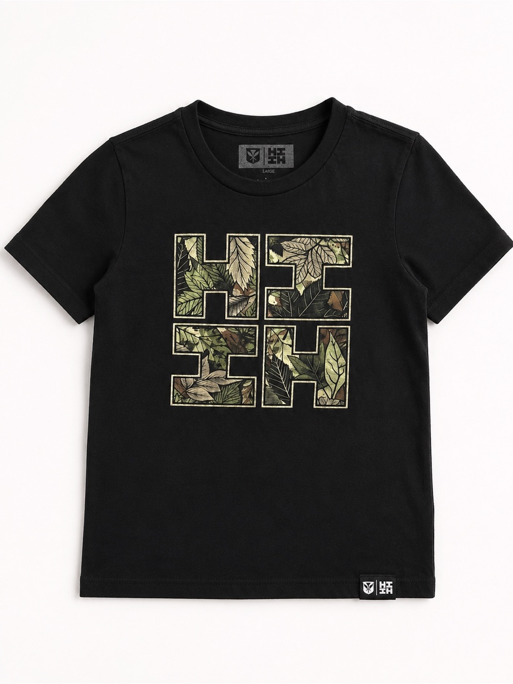 Kids HI Finest Black Crewneck Tee with Green Leaf Graphic - Picture 1 of 4